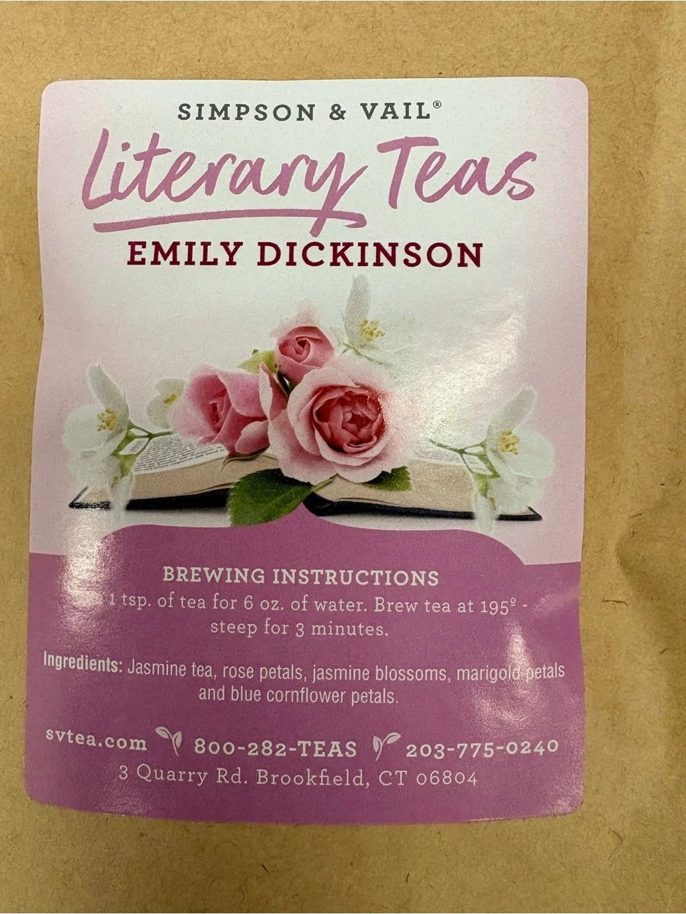 Teahouse Rose Cup and Saucer Set with a 5oz bag of Literary Tea